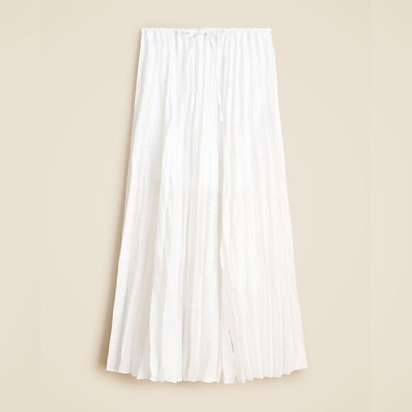 NWT J CREW Pleated drawstring maxi skirt in linen blend in WHITE - Picture 2 of 7
